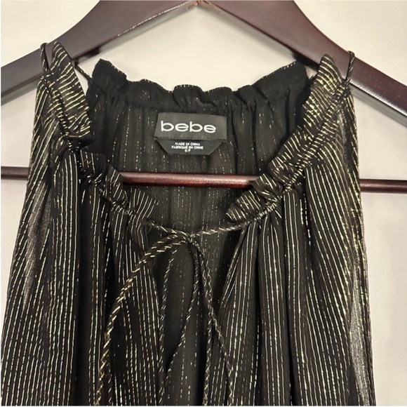 bebe Tops - Bebe black and gold metallic tank blouse with neck tie S like new